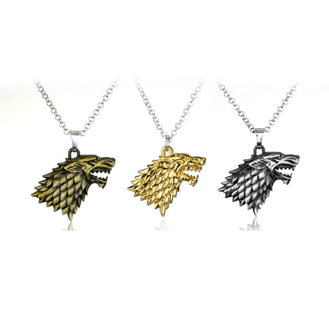 Hot TV Series Game Of Thrones Pendant Necklace Family Stark Wolf Head Logo Metal